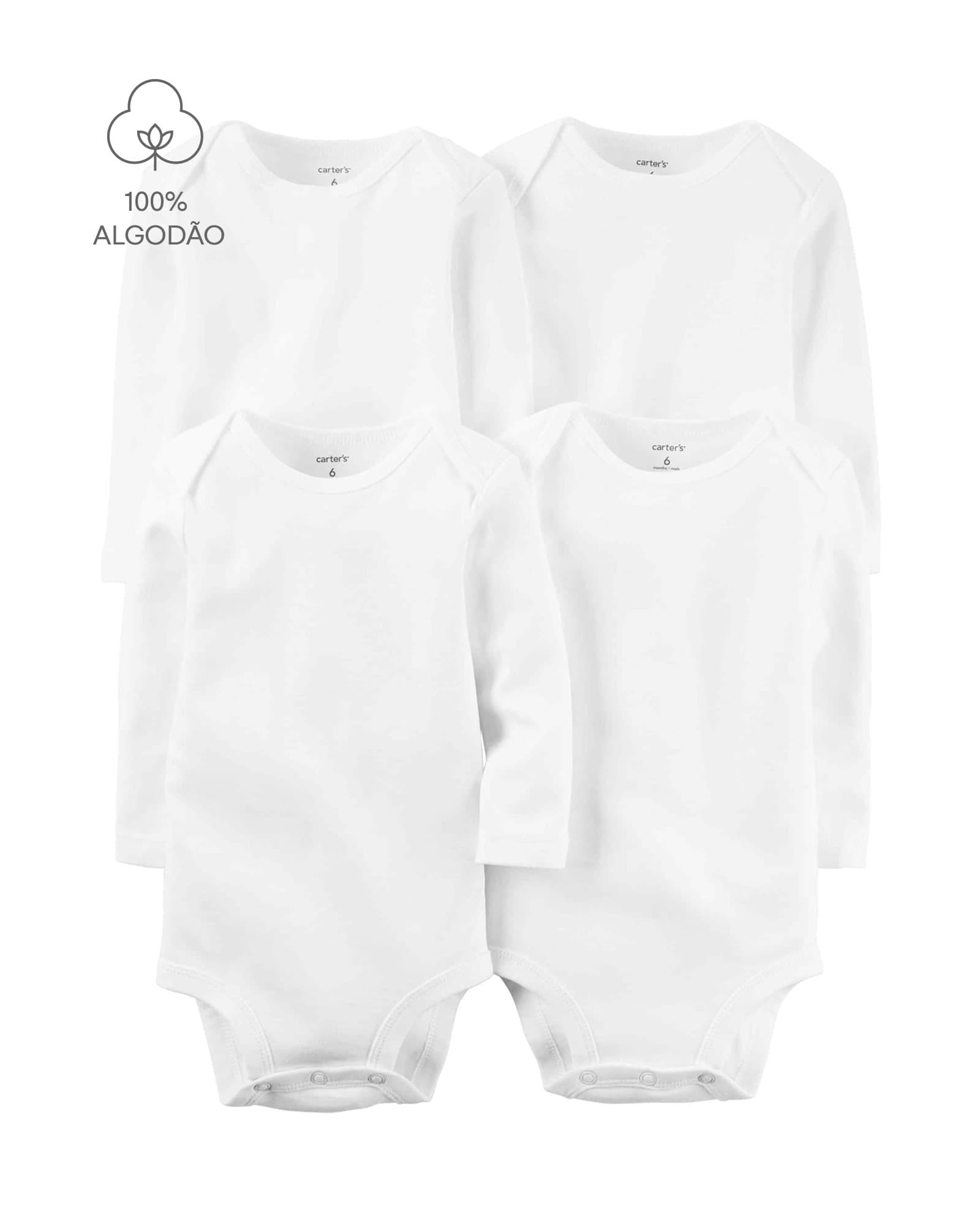 Kit Body Bebê 4 Peças Manga Longa Branco