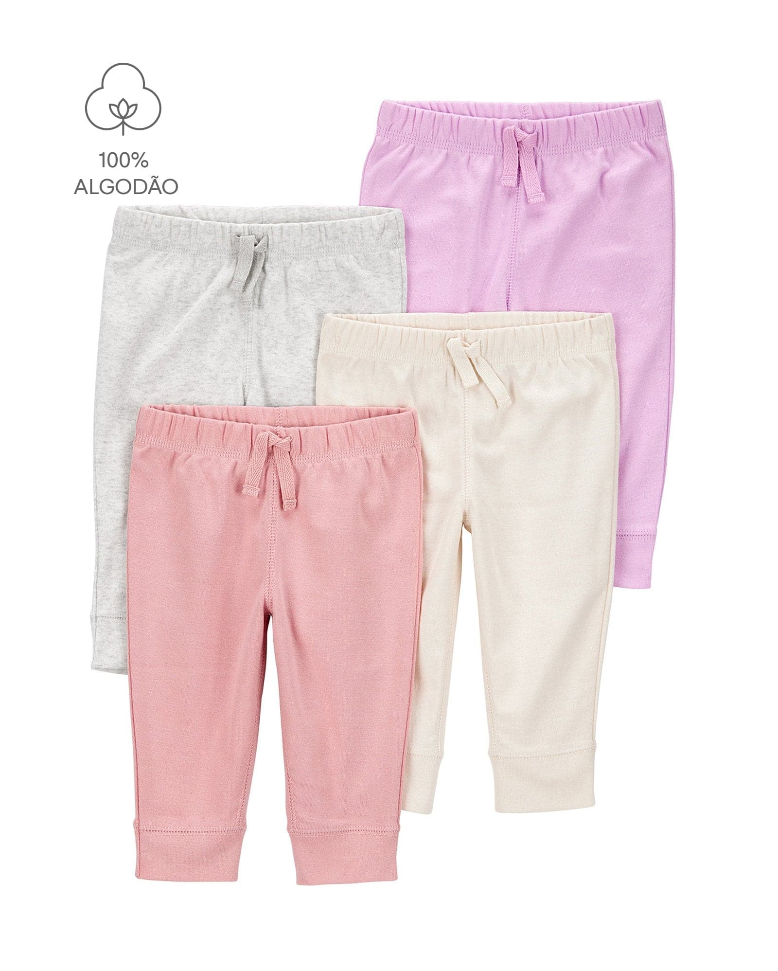 Kit Calça Bebê 4 Peças Cós Elástico Laço Multicor