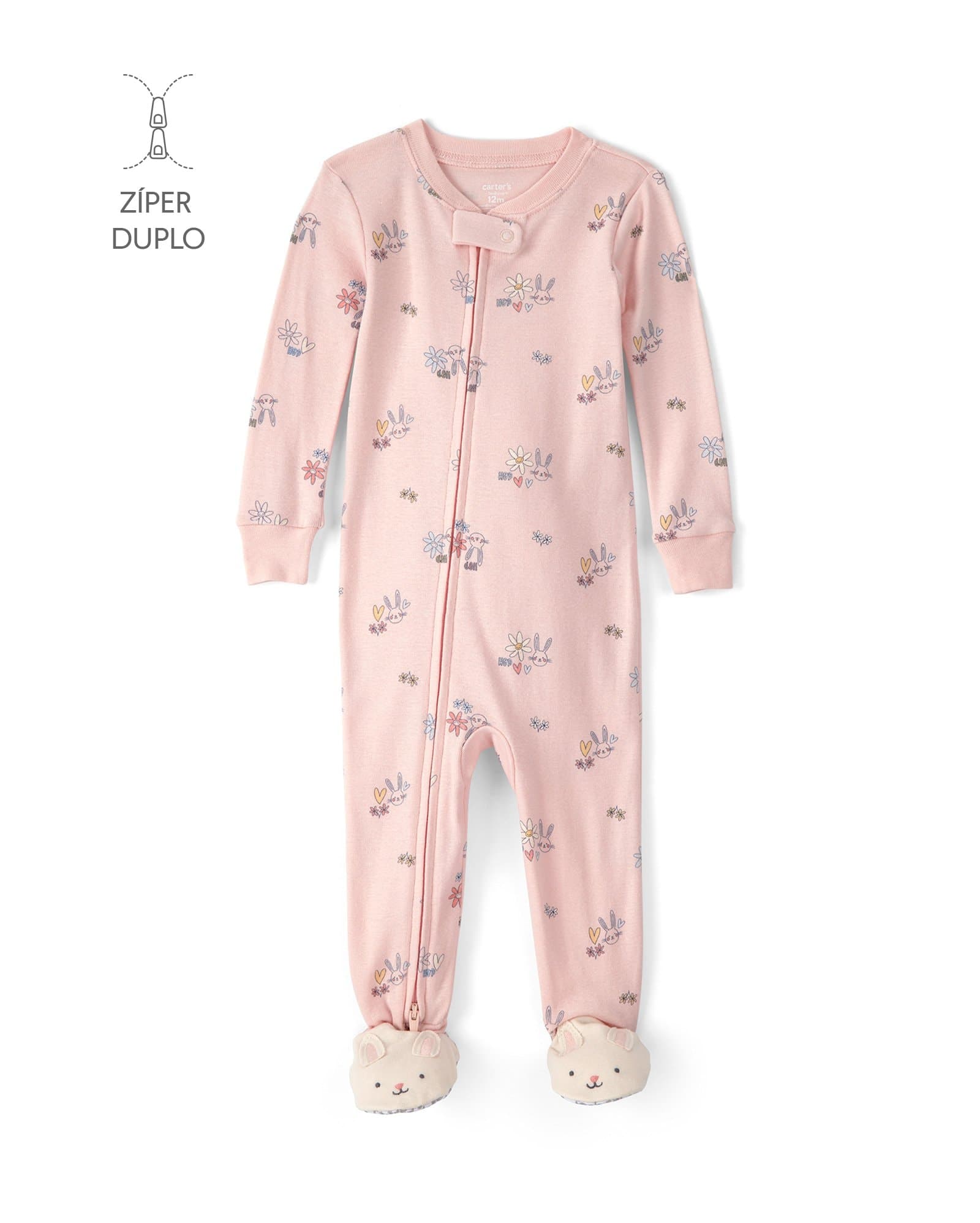 Macacão Pijama Bebê Menina em Algodão Floral Rosa Claro