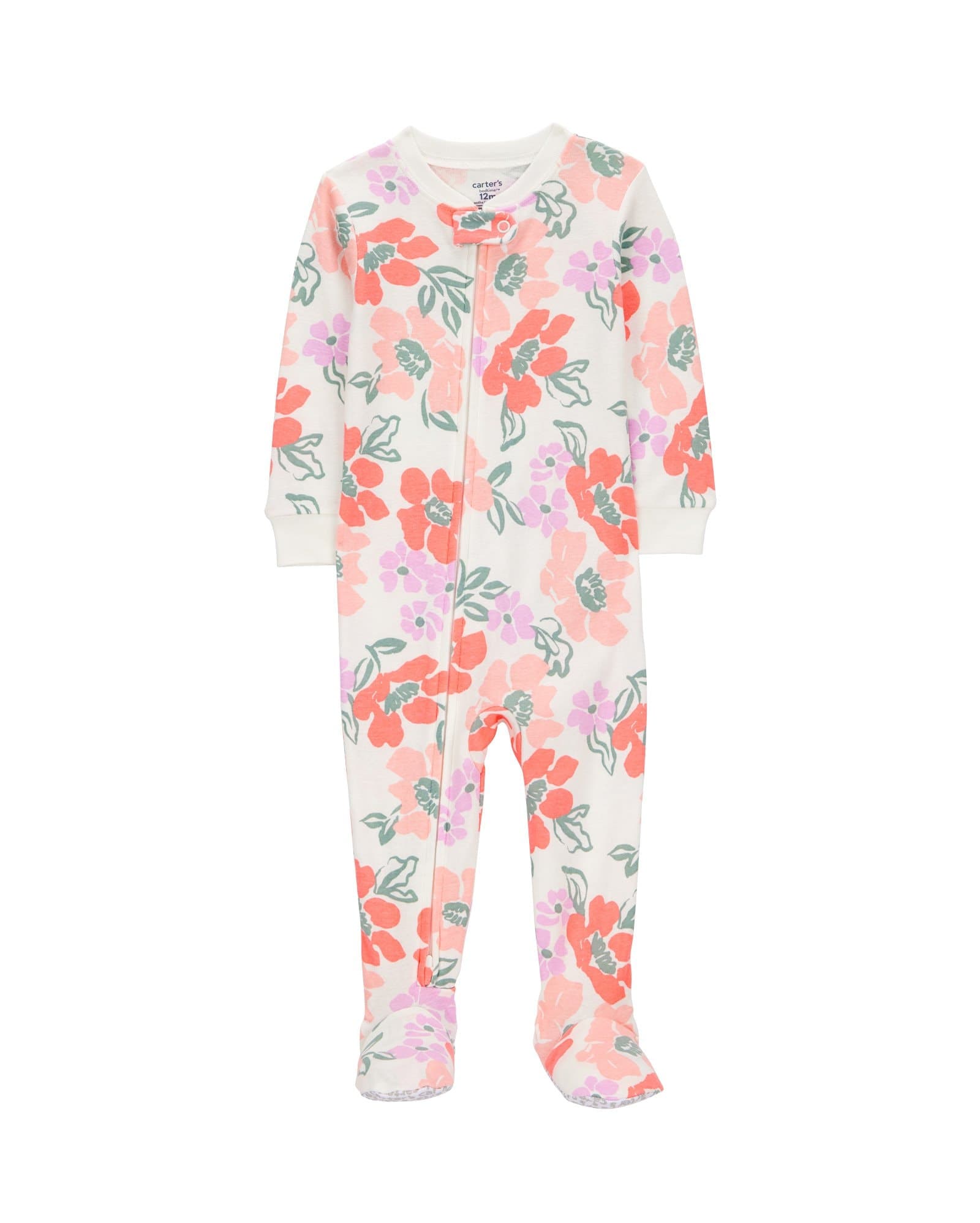 Macacão Pijama Infantil Pezinhos Floral Off-White