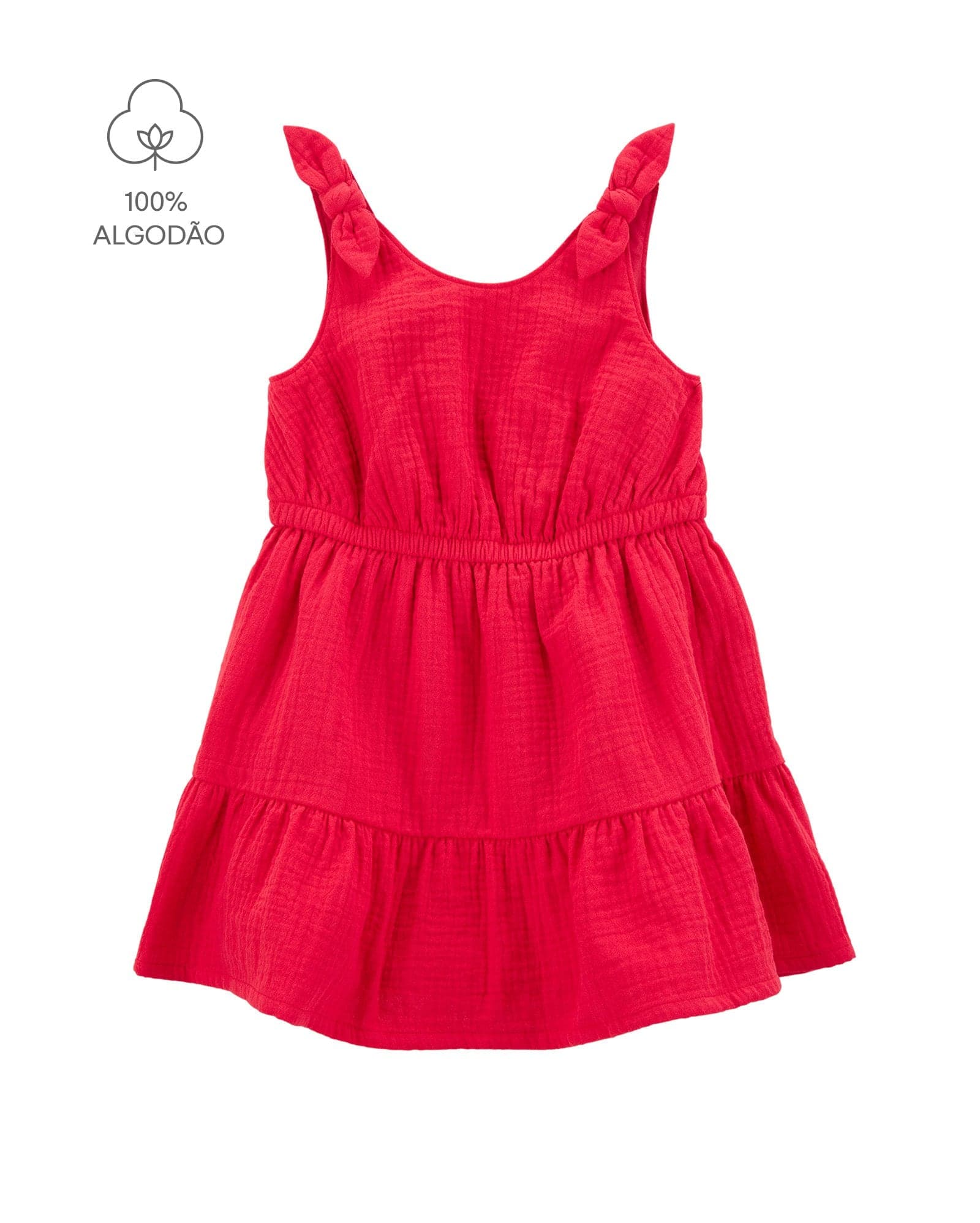 Vestido Infantil Evasê Texturizado Laço Vermelho