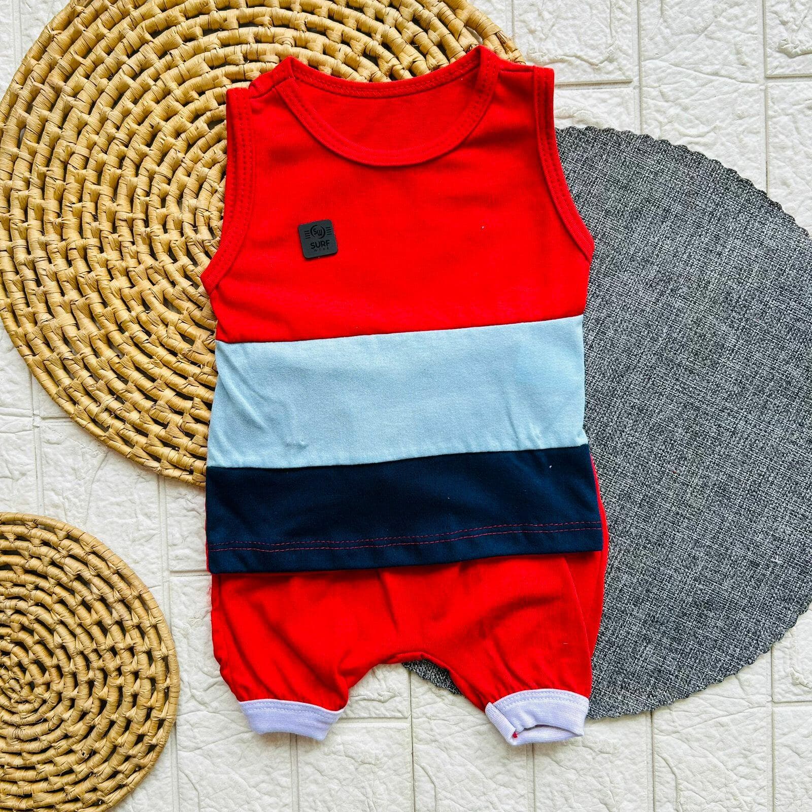 Roupa de Bebê Conjunto Regata Listrado, cor Vermelho