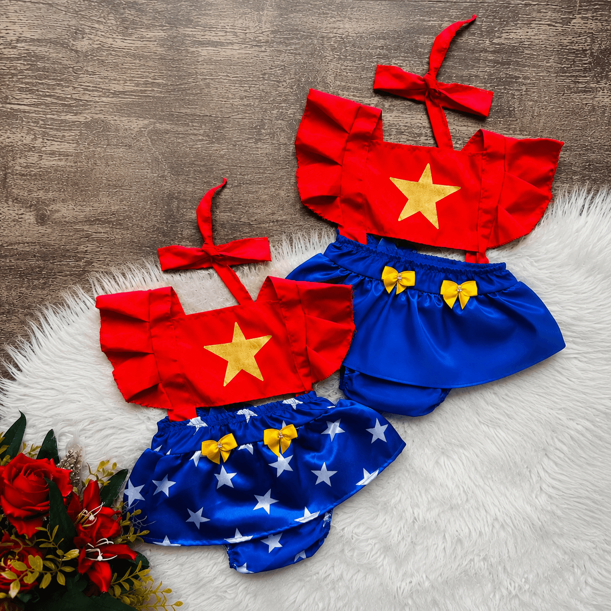 Roupa de Bebê Conjunto Faixa Romper Estrela, cor Vermelho