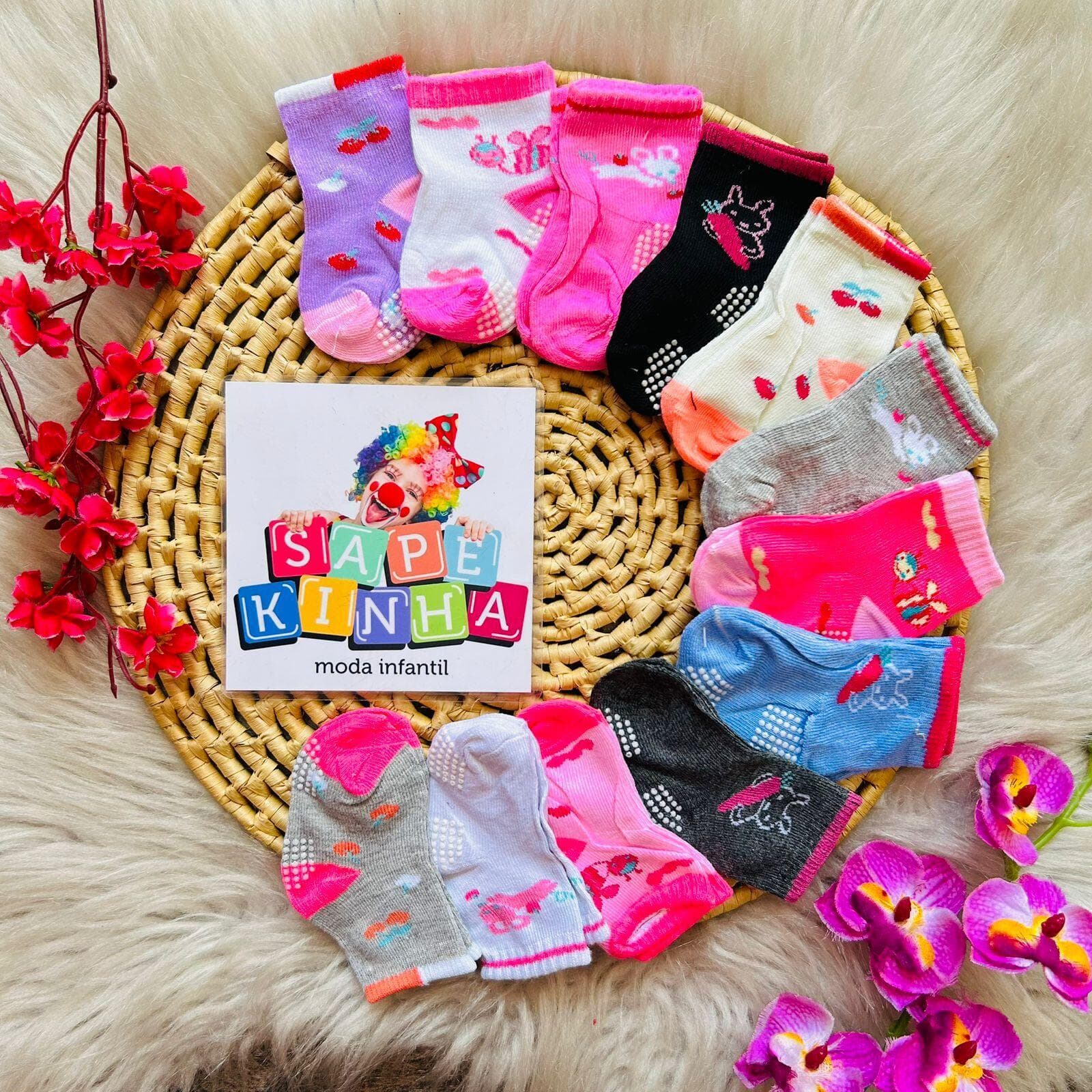 Kit de Meia 12 Pares Bebê Infantil Menina, cor Sortido Menina