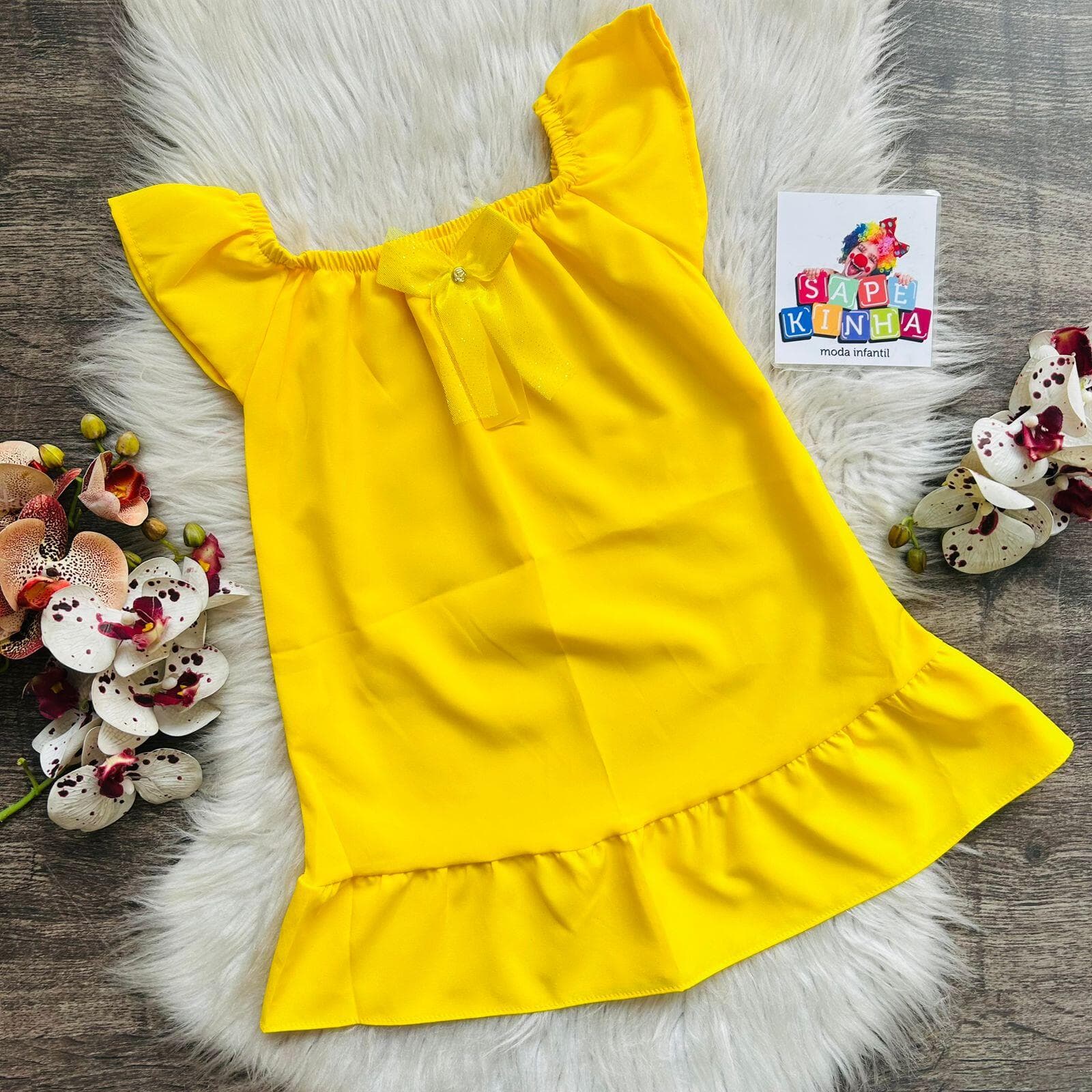 Vestido Ciganinha Infantil Liso, cor Amarelo