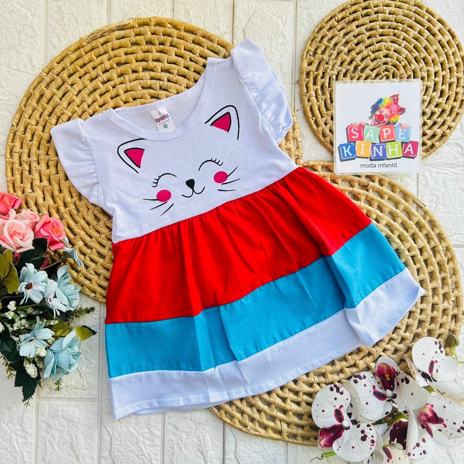 Roupa de Bebê Vestido Gatinha, cor Branco